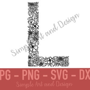 Carta Floral L / SVG / PNG / JPG / dxf / arte de pared / decoración del dormitorio / descarga digital / letras florales / diseños florales / floral svg /