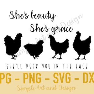 Ella te picotea en la cara / SVG / JPG / PNG / dxf / pollo svg / granja svg / granja decoración / gallo svg / granja png / divertida cita de granja / gallina