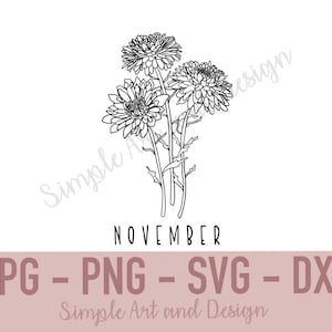 November Flower | JPG | SVG | PNG | dxf | November Birth Flower | Birth Flower svg | Chrysanthemum svg | November Chrysanthemum svg | Flower