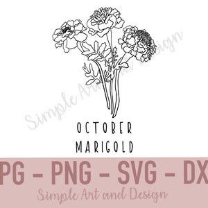 October Marigold | JPG | SVG | PNG | dxf | October Birth Flower | Birth Flower svg | Marigold svg | October Marigold svg | Flower Design |