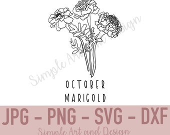 October Marigold | JPG | SVG | PNG | dxf | Birth Flower | Flower Design |