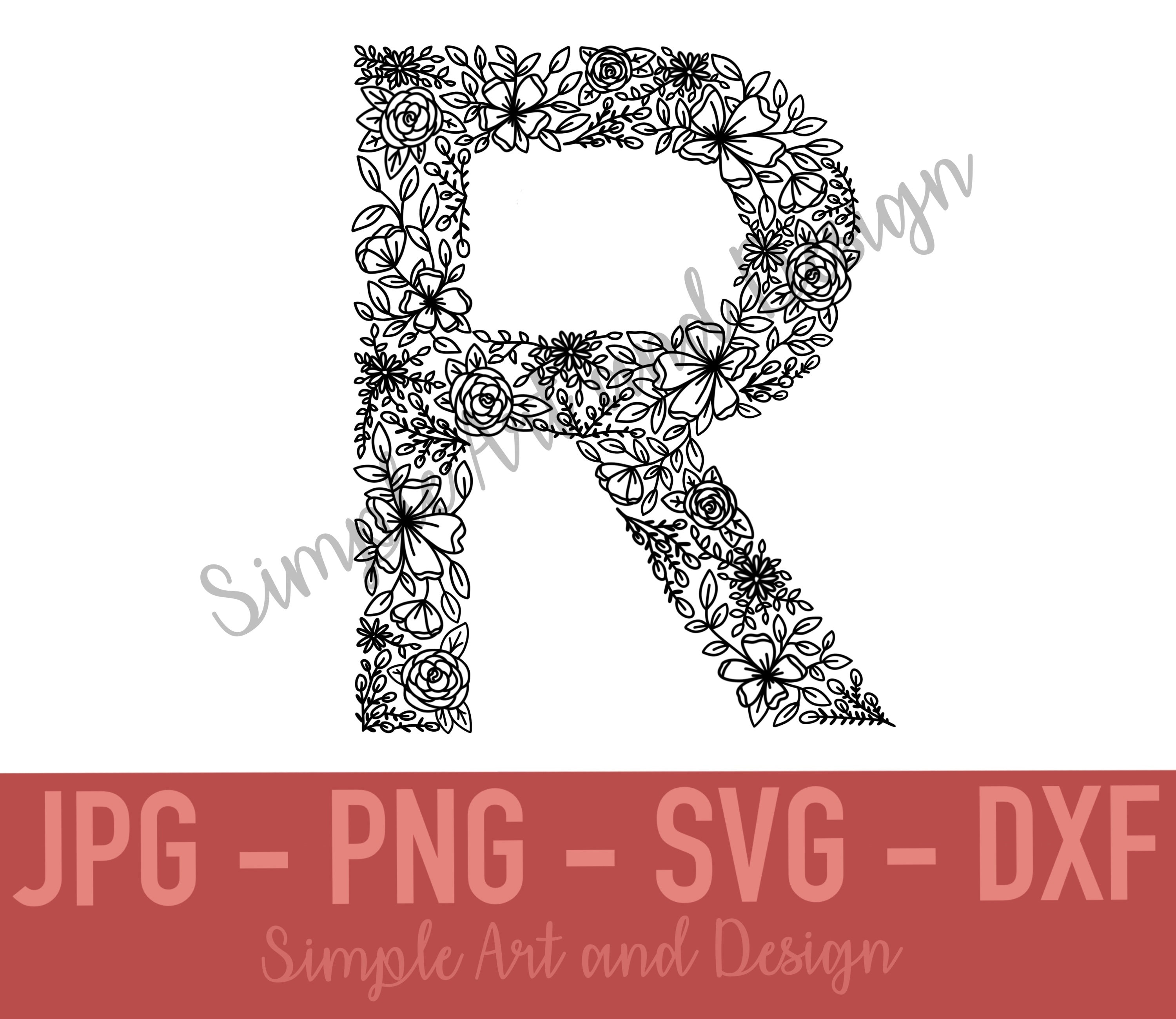 Floral Letter R | SVG | PNG | JPG | Dxf | Wall Art | Bedroom Decor ...