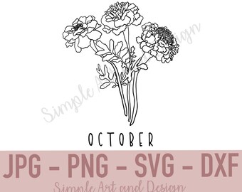 October Flower | JPG | SVG | PNG | dxf | Birth Flower | Marigold |