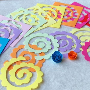 Rosa di carta,Fiori di carta arrotolata,Forniture per quilling,Fiori arrotolati tagliati 3D,3 dimensioni/10 colori/30 pezzi in 1 confezione