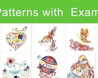 10 Quilling-Vorlagen, Muster für Weihnachtskarten, Ballon, Liebe, Herz, Katze, Fisch, Schmetterling, Ornamente