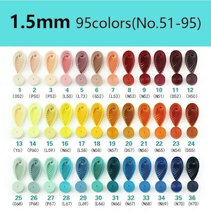 Strisce di carta quilling da 1,5 mm, 95 colori tra cui scegliere (n. 51-n. 95), sconto per quantità disponibile, carta giapponese da 116 g/m², ottieni qualsiasi colore desideri!