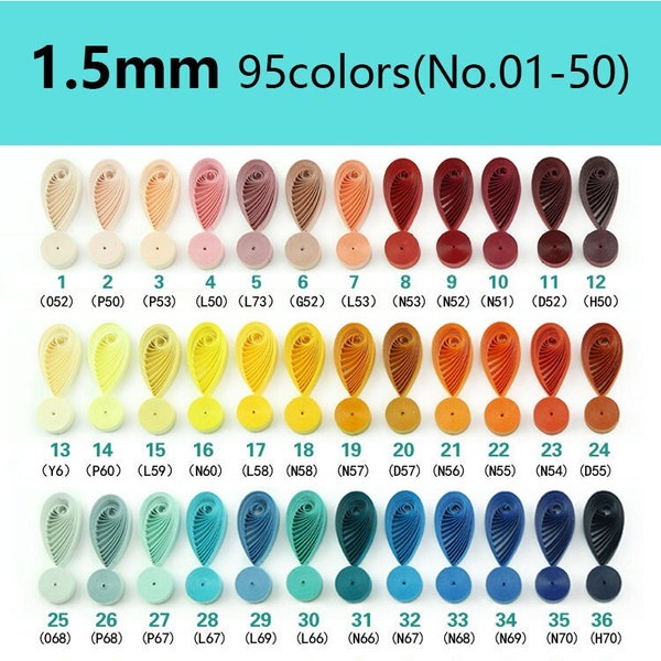 Bandes de papier quilling de 1,5 mm,95 couleurs au choix (n°1-n°50),Remise sur quantité disponible,Papier japonais 116 g/m²,Obtenez la couleur de votre choix !