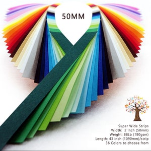 50mm 36 colors Quilling paper strips,Crafts kits,Quilling for adults kids,QuillingSupplies,High quality 180 gsm,43"long,5 strips/color