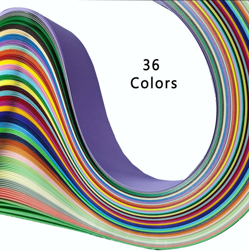 May include: A close-up of 36 colorful strips of paper, arranged in a curved shape. The paper is folded and layered, creating a rainbow effect. The text "36 Colors" is printed in black on a white background.