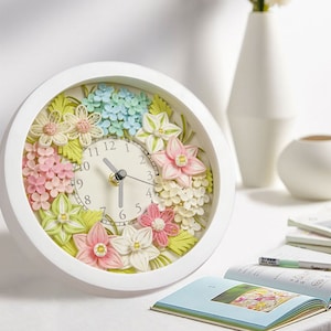 Orologio decorato con fiori, arte quilling di carta, regalo personalizzato per ragazze e donne, regalo di nozze, decorazioni per la casa, arte incorniciata da 8 pollici, regalo per la festa della mamma