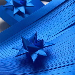 Fröbel Stern Streifen- Saphirblau (60 Streifen/Packung), 5mm/10mm Metallic Papierstreifen, Hochwertig mit 130GSM