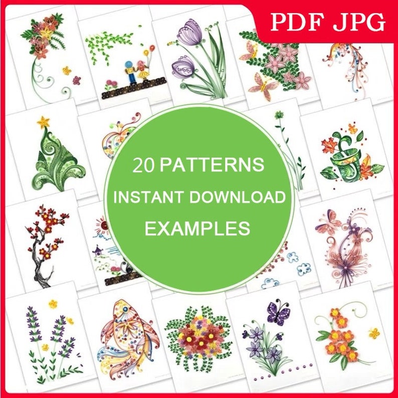 20 Quilling Patterns,Printable Paper Quill Template,Quilling Blueprints,Template to make flower,Paper Template,Paper Art,Christmas Ornaments 画像 1