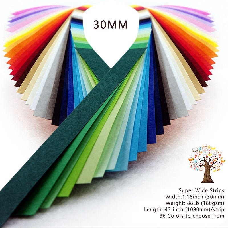 30mm 36 colors Quilling paper strips,Crafts kits,Quilling for adults kids,QuillingSupplies,High quality 180 gsm,43"long,5 strips/color