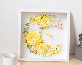 Mother's day gift - Flower Decorated Clock,Paper Quilling Art,Personalized Gift for Girls Women,Wedding Gift,Home Decor,12 inches Framed Art