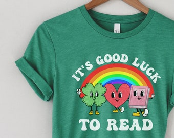 Reading shirt, St. Patrick&#39;s day librarian shirt, Reading Teacher shirt, Library tshirt, book lover shirt, retro bookish shirt, lucky book