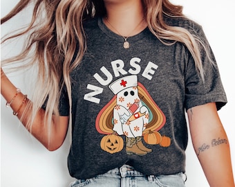 Nurse Halloween Shirt, school nurse shirt, night shift nurse, Funny EMT shirt, ER nurse top, Pediatric Nurse shirt, Retro ghost nurse tee,