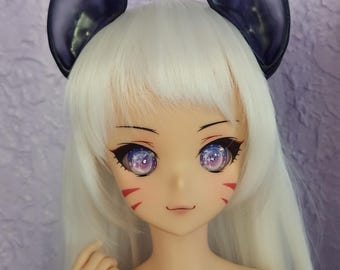 Smart doll round animal ears smoky black 3d printed resin.
