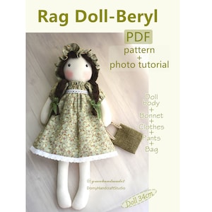Cartamodello PDF per bambole di stoffa + tutorial, cartamodello e tutorial Ragdoll fai-da-te, cartamodello PDF per download digitale e tutorial fotografico