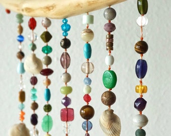 Aura Seashell and Bead Sun Catcher * Colorful Glass Bead Wind Chime * Sea and Sun Wall Hanging * Beach-Themed Windchime * Beaded Suncatcher