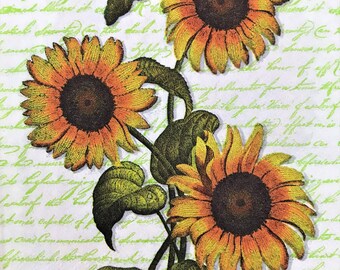 Golden Flowers Scrapbooking 5 x 5 C353 Tissue Art Decoupage Napkin Junk Journals Journal Art Collage Paper Guest Napkin