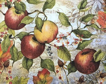 papercraft 4 x Tasty Apples on Wood paper napkins scrapbooking decoupage Serviettes fruit napkins #0814