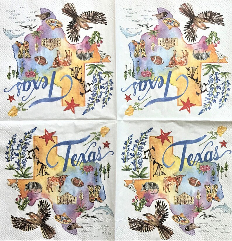 Collage Napkin 5 x 5 Texas Scrapbooking Journal Art State Napkin Junk Journals C176 Decoupage Napkin Tissue Art
