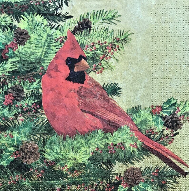Red Cardinal Decoupage Art Scrapbooking Tissue Decoupage Collage Paper Junk Journals Decoupage Napkin 062 6.5 x 6.5 Journal Art
