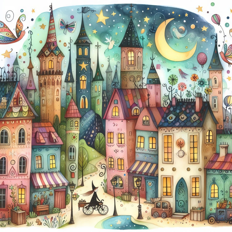 55 Images Whimsical Magical City: Digital Art, Printable Download ...