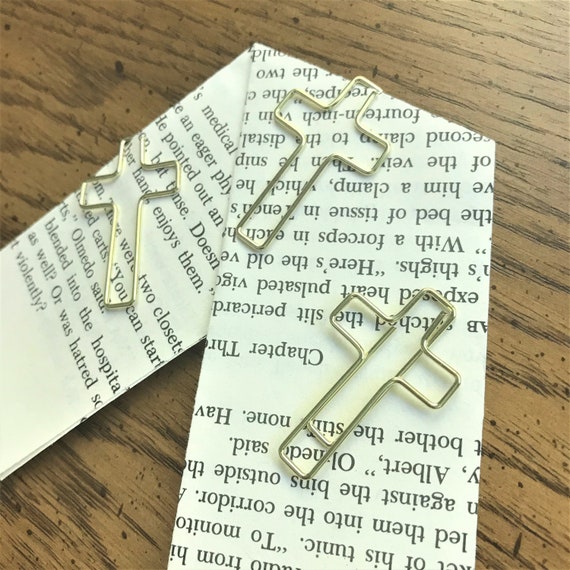 Set of 3 Gold Cross Paper Clips, Journal Clips, Planner Clips, TN  Accessories, Journal Clip, Bookmark, Page Marker