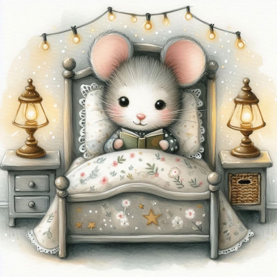 50 images Bedtime Mouse: Digital Art, Printable Download, Scrapbooking, Journaling, Card Making,  Fantasy, Whimsical