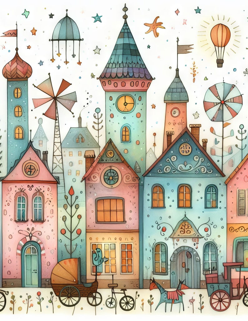 55 Images Whimsical City Images Digital Art Printable Instant Digital ...