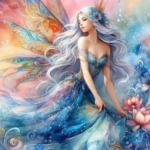 Images de fée bleue, kit imprimable d'art numérique pour scrapbooking, journalisation, fabrication de cartes, images numériques vintage, numériques fantastiques