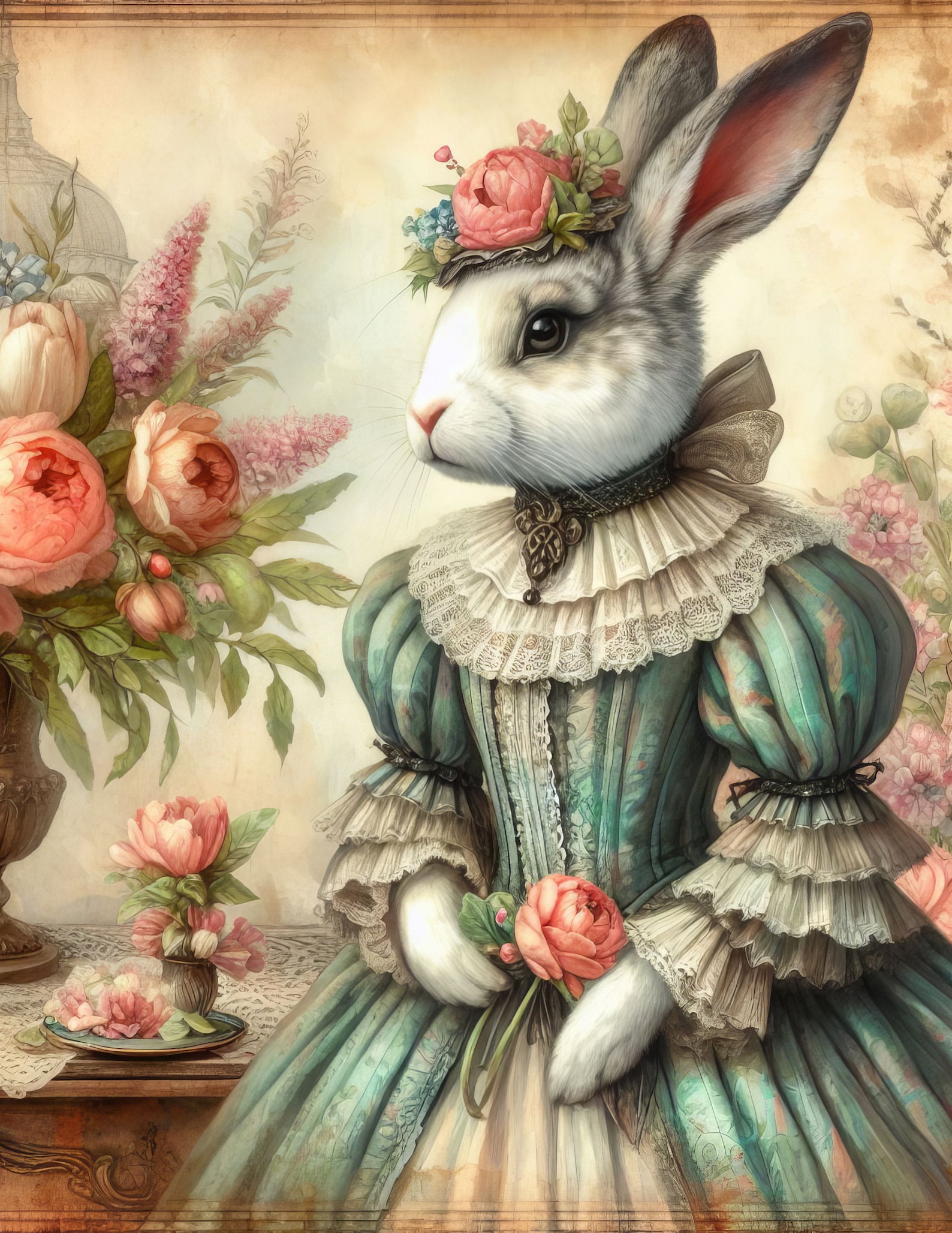 40 Images Victorian Bunny: JPEG Images, Digital Art, Printable Instant ...