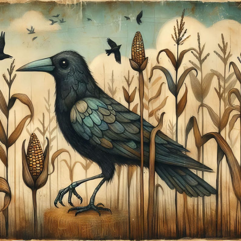 Crow Withcorn 55 Images Crow in Cornfield: Digital Art, Instant Digital Download ...