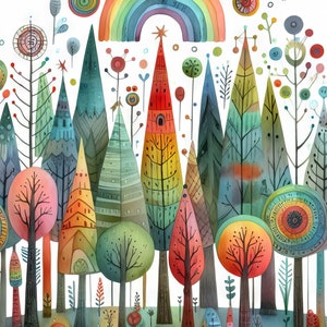 64 Bilder Regenbogen Wald Bilder Digital Art Printable Kit Sofortiger digitaler Download Vintage Bilder Scrapbooking Journaling Kartenherstellung