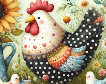 40 images Whimsical Calico Chicken Images jpeg Digital Art Printable Instant Download Digitals Scrapbooking Journaling Card Making