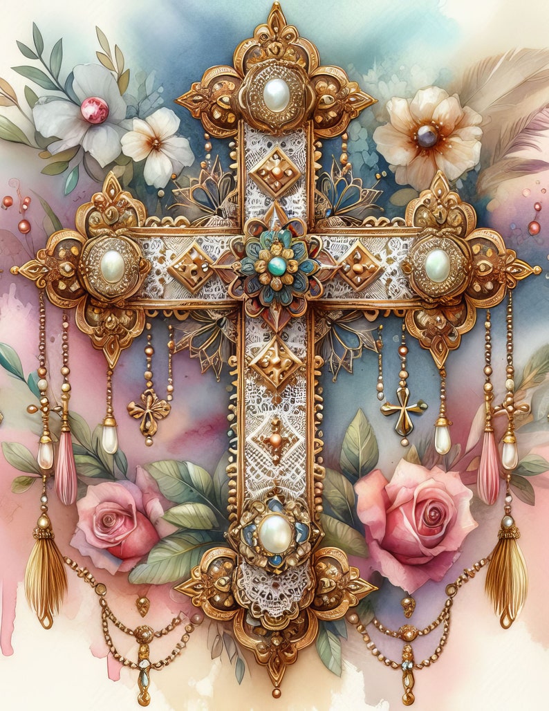 44 Images Embellished Gold Cross Images Digital Art Instant Digital ...