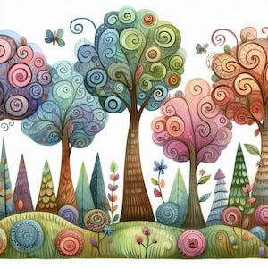 55 immagini Immagini di alberi stravaganti Kit digitale Arte digitale Kit stampabile Download digitale istantaneo Scrapbooking Carta artigianale Creazione di biglietti
