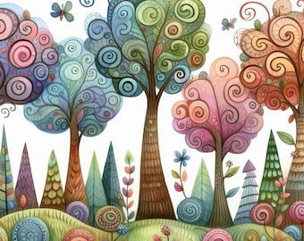 55 images Whimsical Trees Images Digital Kit Digital Art Printable Kit Instant Digital Download Scrapbooking Craft Paper Card Making