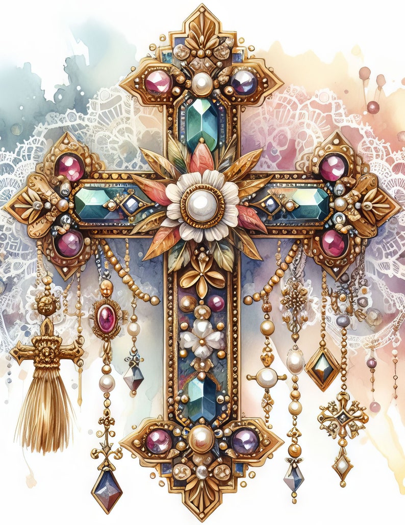 44 Images Embellished Gold Cross Images Digital Art Instant Digital ...