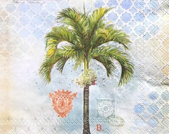Decoupage Napkin, 5" x 5", Palm Tree,  Decoupage Napkins, Collage Napkin, Journal Art, Sunflowers, Tissue Art C150