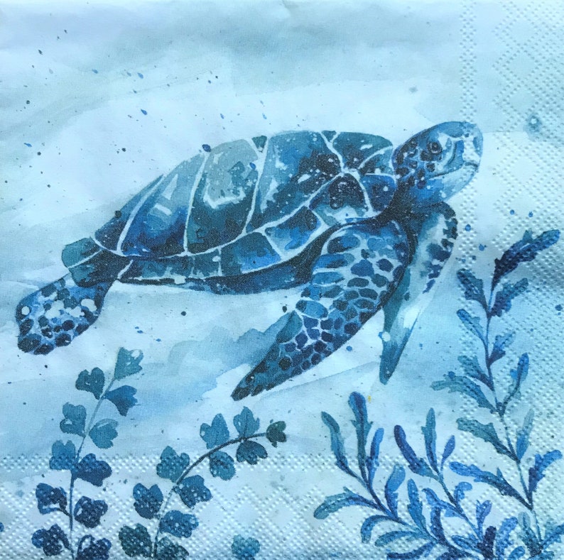 Decoupage Napkins 5 X 5 Blue Sea Turtle Napkin Etsy