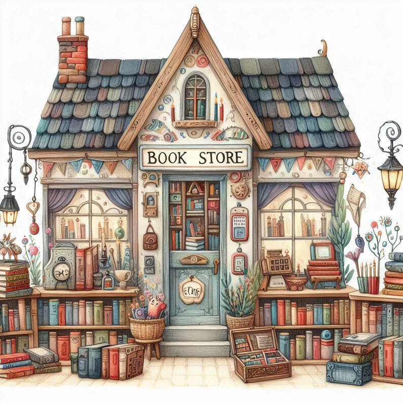 55 Images Whimsical Book Store Images Digital Art Printable Instant ...