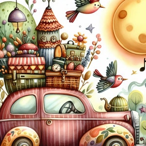 44 imágenes Imágenes de coches caprichosos Arte digital Imprimible Descarga digital instantánea Imágenes vintage Digitales Vintage Digitales Fantasía
