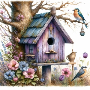 55 images Rustic Colorful Birdhouse: Digital Art, Printable Kit Instant Digital Download, Scrapbooking, Journaling, Card Making