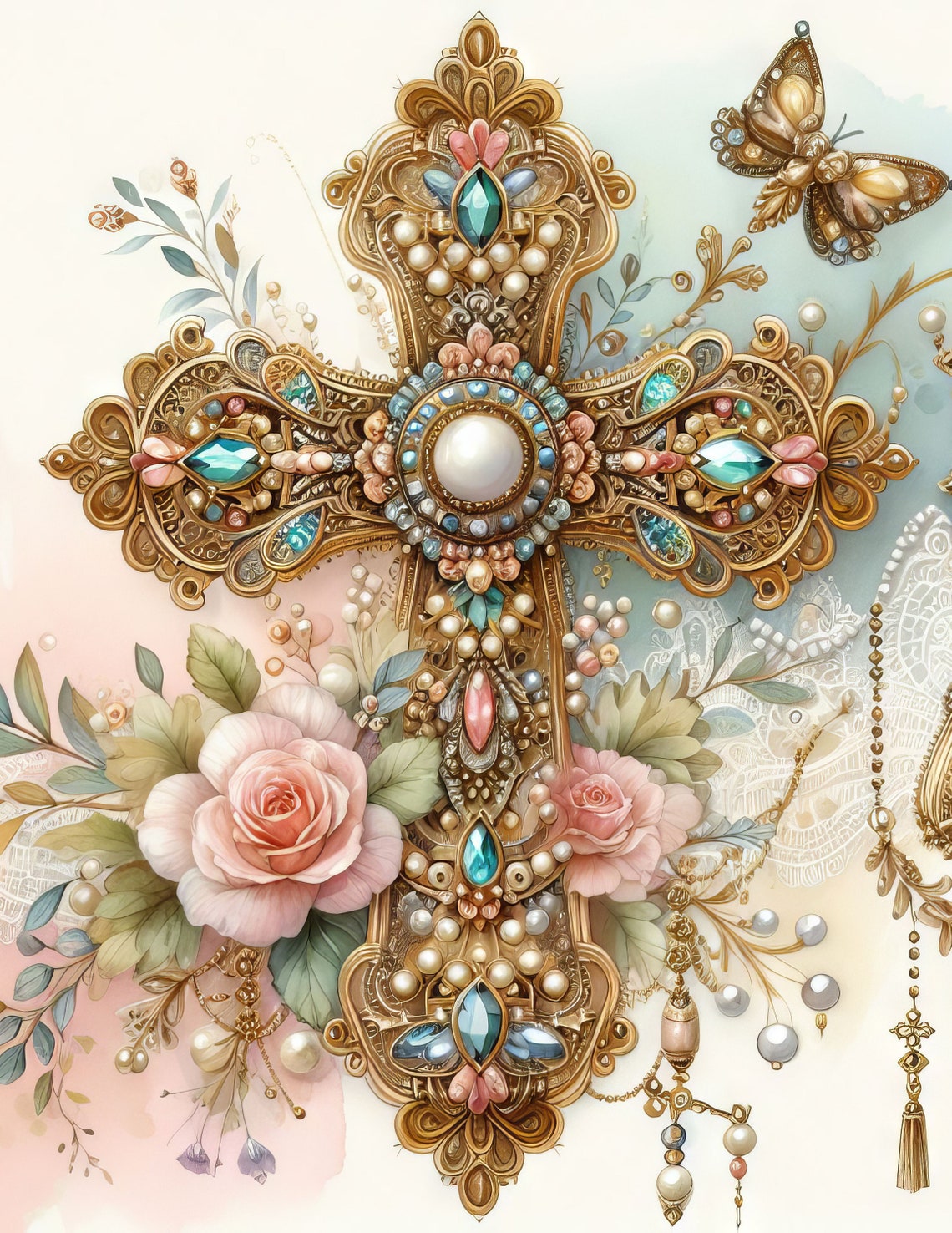 44 Images Embellished Gold Cross Images Digital Art Instant Digital ...