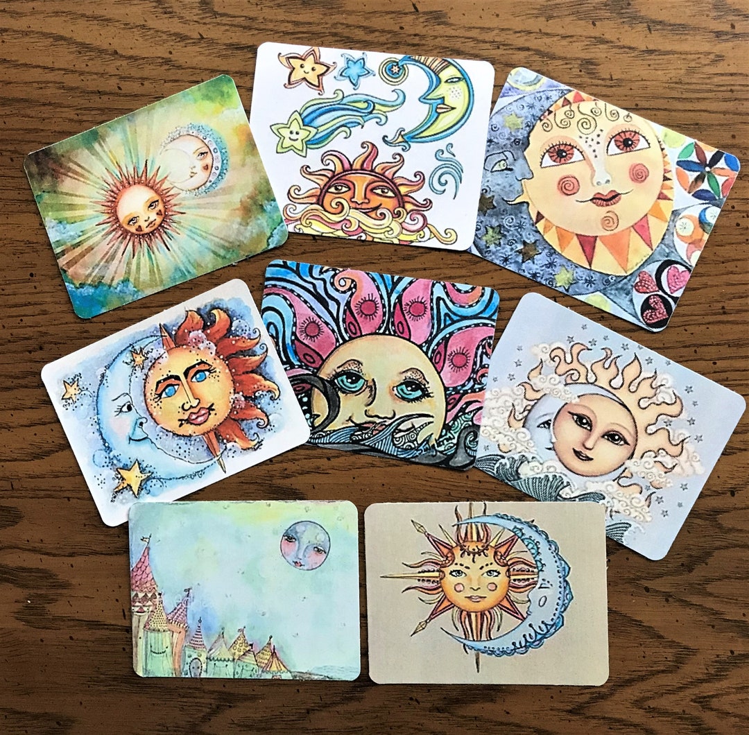 Set of 8 Sun and Moon Cards Mini Journaling Cards Scrapbook Etsy