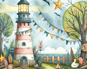 60 Images Whimsical Lighthouse Images Digital Art Printable