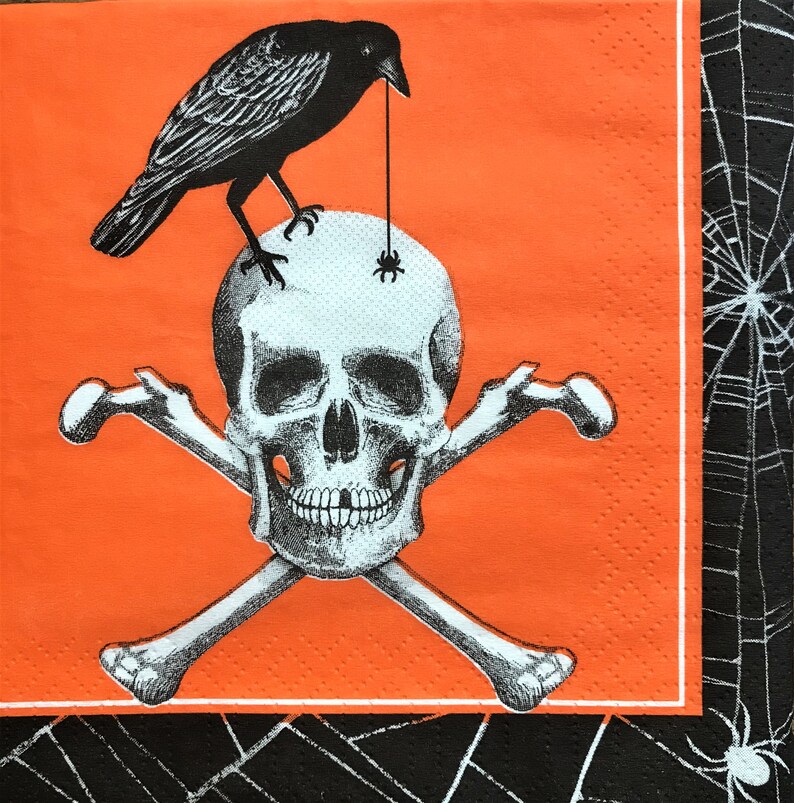 Journal Art Scrapbooking C28 Decoupage Art Tissue Art Junk Journals Collage Paper Gothic Skull with Raven Decoupage Napkin 5 x 5