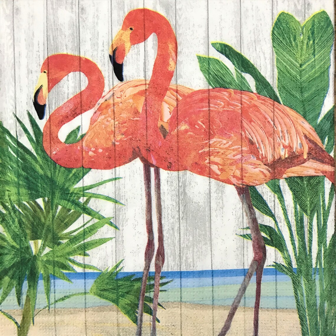 Decoupage Napkin 6.5 X 6.5 Beach Flamingos Etsy